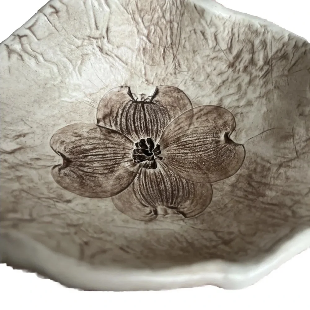 Dogwoods By Ellyn Handcrafted Pottery Trinket Dish Rare Unique Country Style